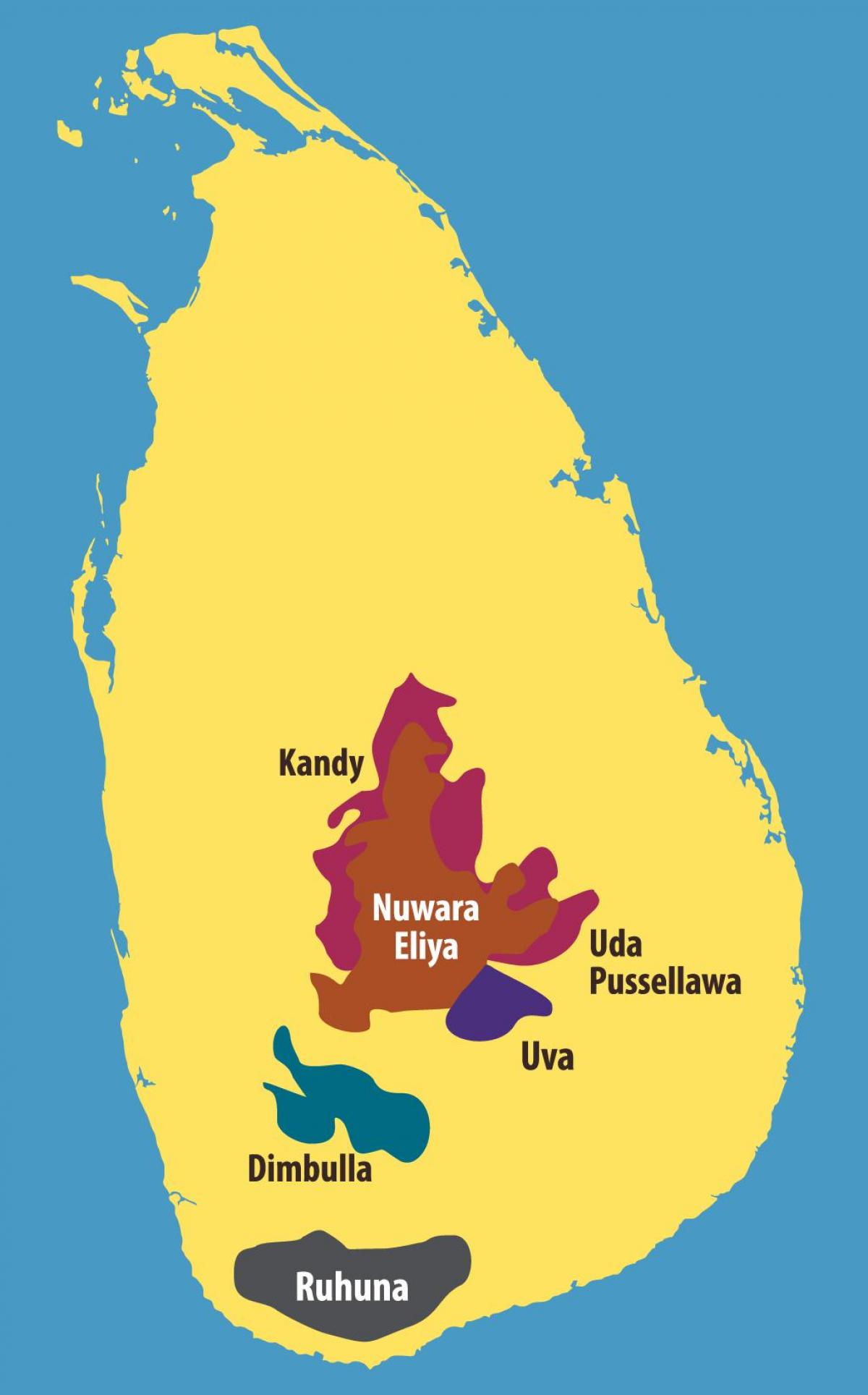 मानचित्र श्रीलंका के चाय बागानों