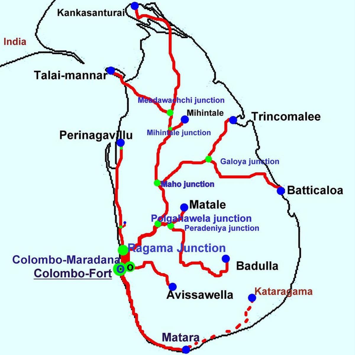 ट्रेनों में श्रीलंका का नक्शा