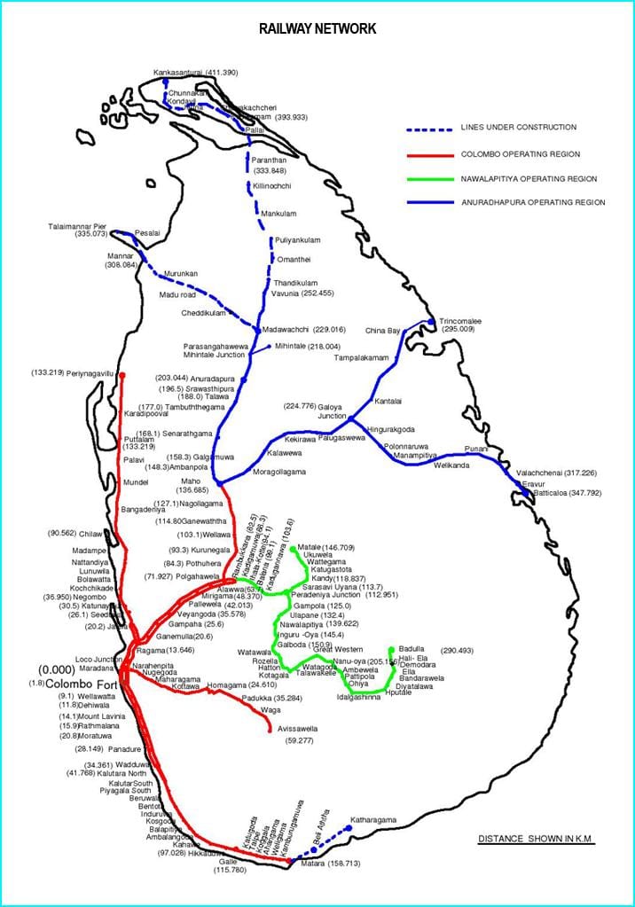 रेलवे मार्ग नक्शा श्रीलंका