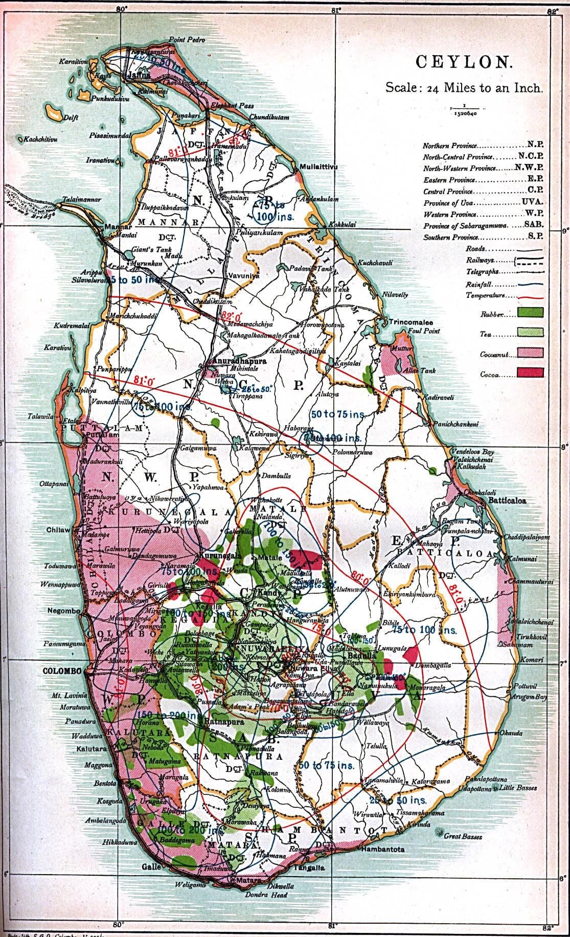 नक्शा सीलोन के श्रीलंका
