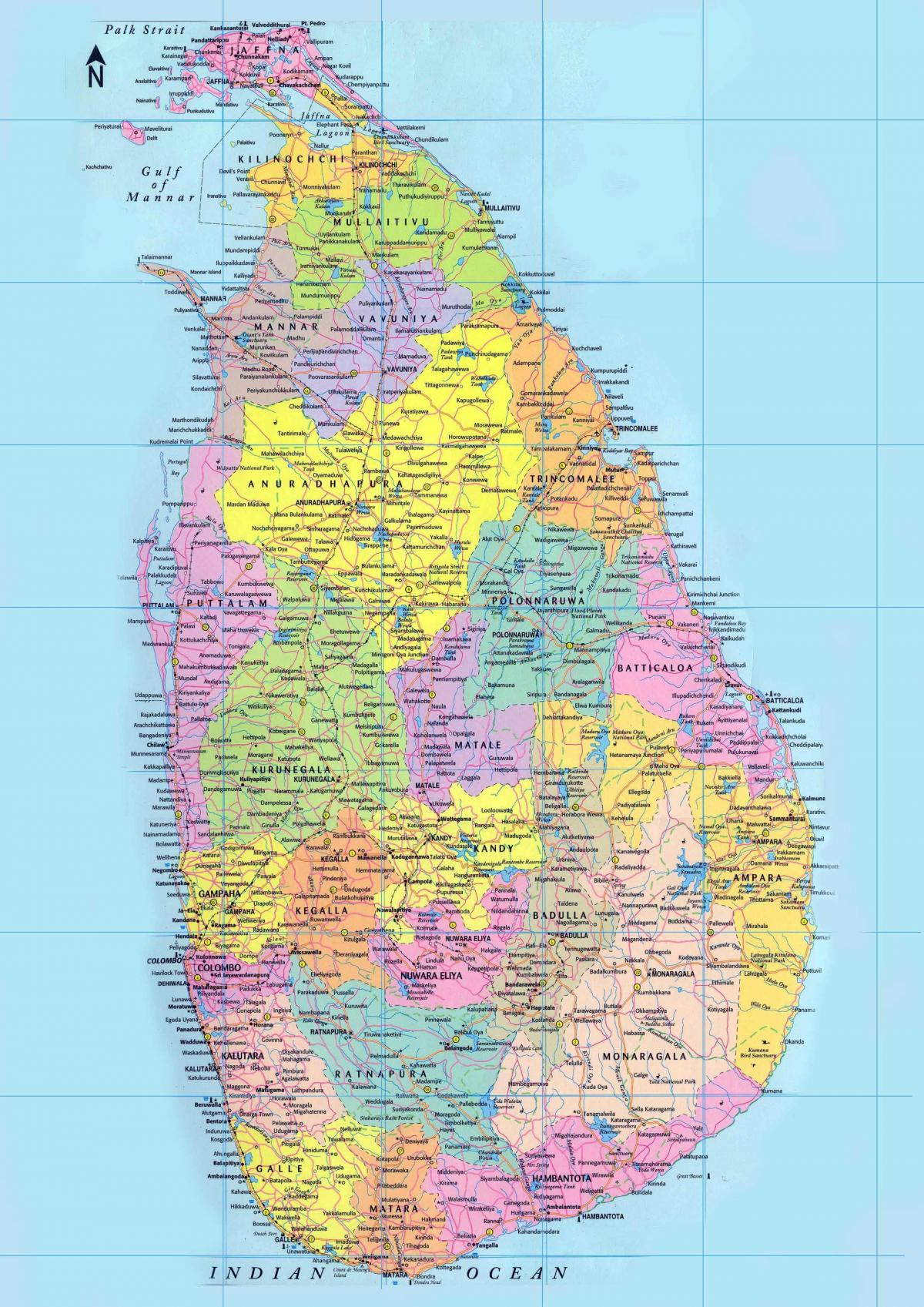 के विस्तृत नक्शे के साथ श्रीलंका के सड़कों