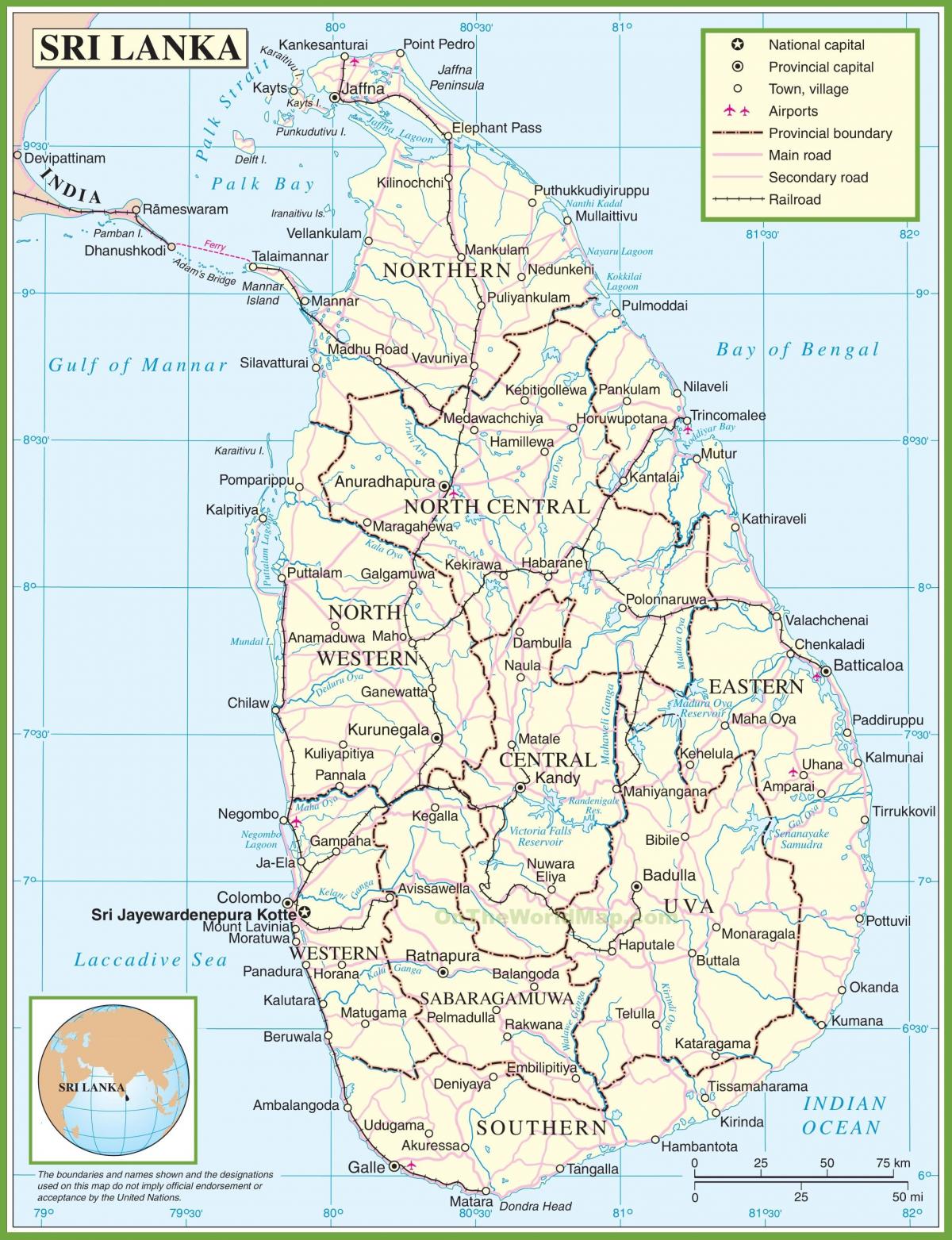 एक मानचित्र श्रीलंका के