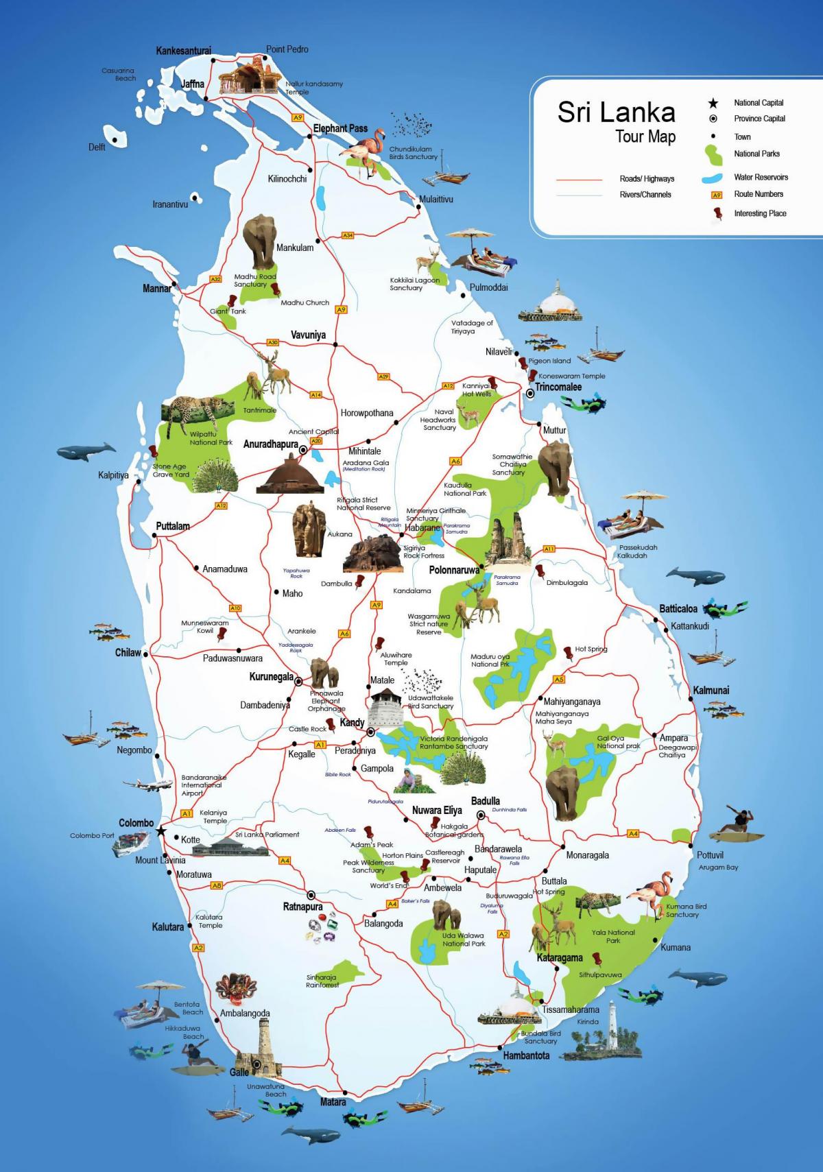 पर्यटक स्थानों में श्रीलंका का नक्शा