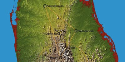 नक्शे के पहाड़ी देश श्रीलंका