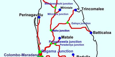 श्रीलंका के मानचित्र रेल लाइनों