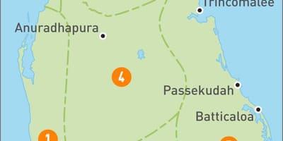 मानचित्र श्रीलंका के क्षेत्रों