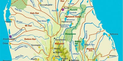 का मानचित्र श्रीलंका के जलाशयों