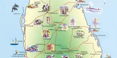 पर्यटकों के आकर्षण श्रीलंका का नक्शा