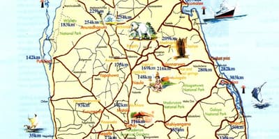 मानचित्र श्रीलंका के समुद्र तट रिसॉर्ट्स