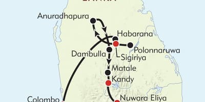 श्रीलंका के मानचित्र यात्रा कार्यक्रम