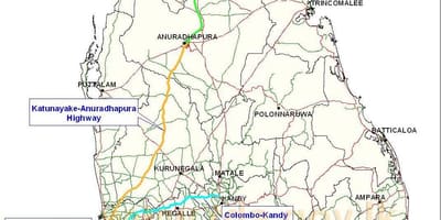 नया राजमार्ग का मानचित्र श्रीलंका में