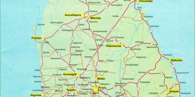 सड़क की दूरी श्रीलंका के मानचित्र